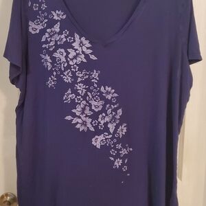 Lane Bryant Purple Floral Short Sleeve Top